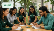 People collaborating around a career guide.
