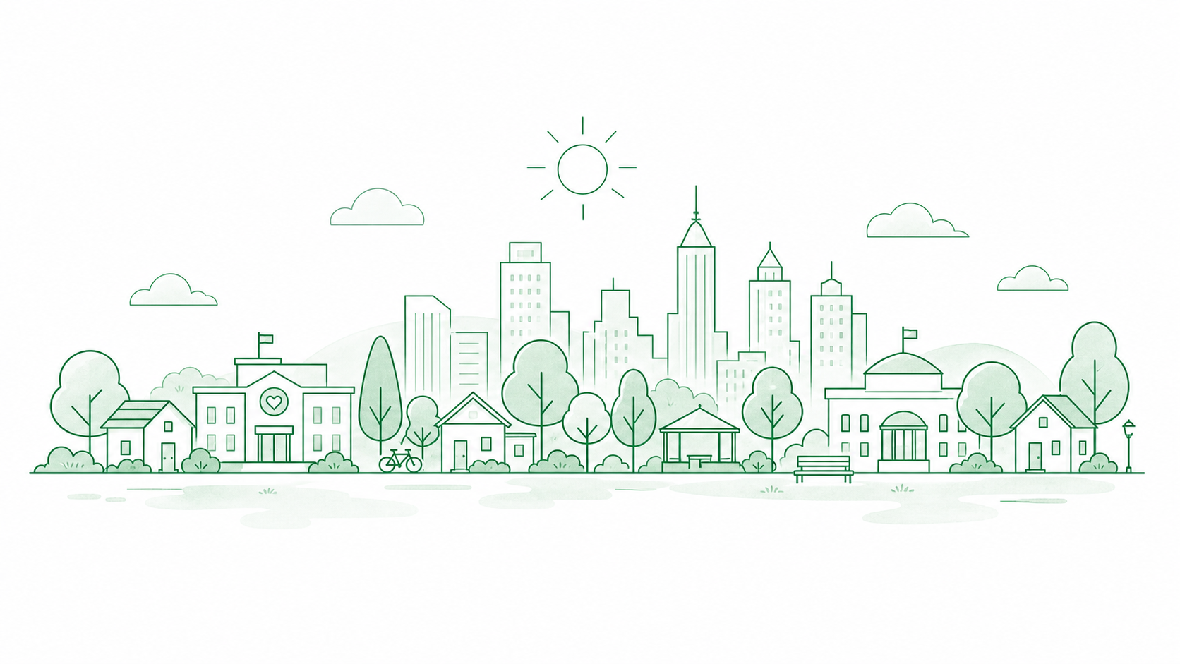 Line illustration of a connected civic community.